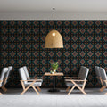 Traditional Floral Tile Mural Wallpaper — Midnight Geometric Print Mural Wallpaper - room preview 02