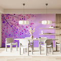 Watercolor Berry Branch Mural Wallpaper — Soft Lavender Botanical Mural Wallpaper - room preview 02