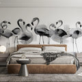 Abstract Flamingo Flock Mural Wallpaper — Monochromatic Line Art Mural Wallpaper - room preview 02
