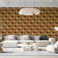 Geometric Prism Woodgrain Mural Wallpaper — Warm Earthy Tones Mural Wallpaper - room preview 02