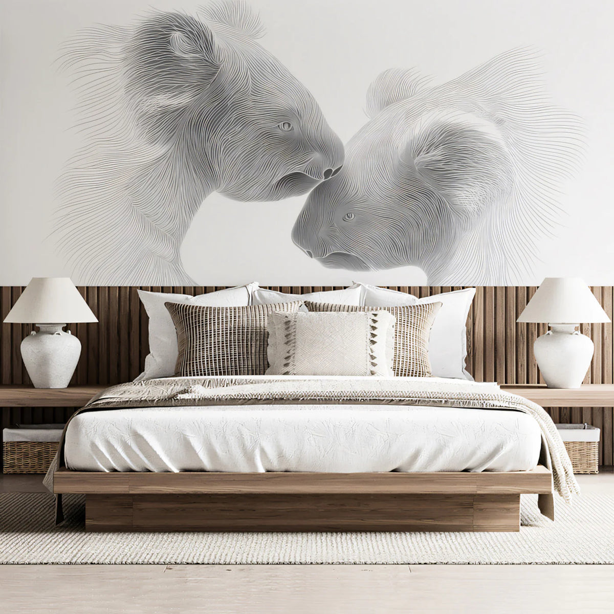 Koala Line Art Mural Wallpaper — Minimalist Monochrome Portrait Mural Wallpaper - room preview 02