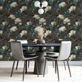 Dark Magnolia Floral Mural Wallpaper — Moody Botanical Print Mural Wallpaper - room preview 02