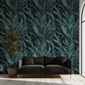 Deep Teal Feather Texture Mural Wallpaper — Organic Relief Pattern Mural Wallpaper - room preview 02