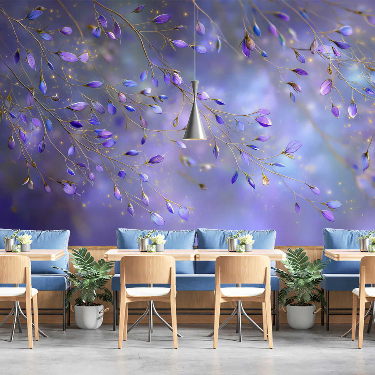 Ethereal Violet Vine Mural Wallpaper — Dreamy Floral Wall Decor Mural Wallpaper - room preview 02