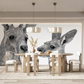 Kangaroo Line Art Mural Wallpaper — Monochromatic Graphic Motif Mural Wallpaper - room preview 02