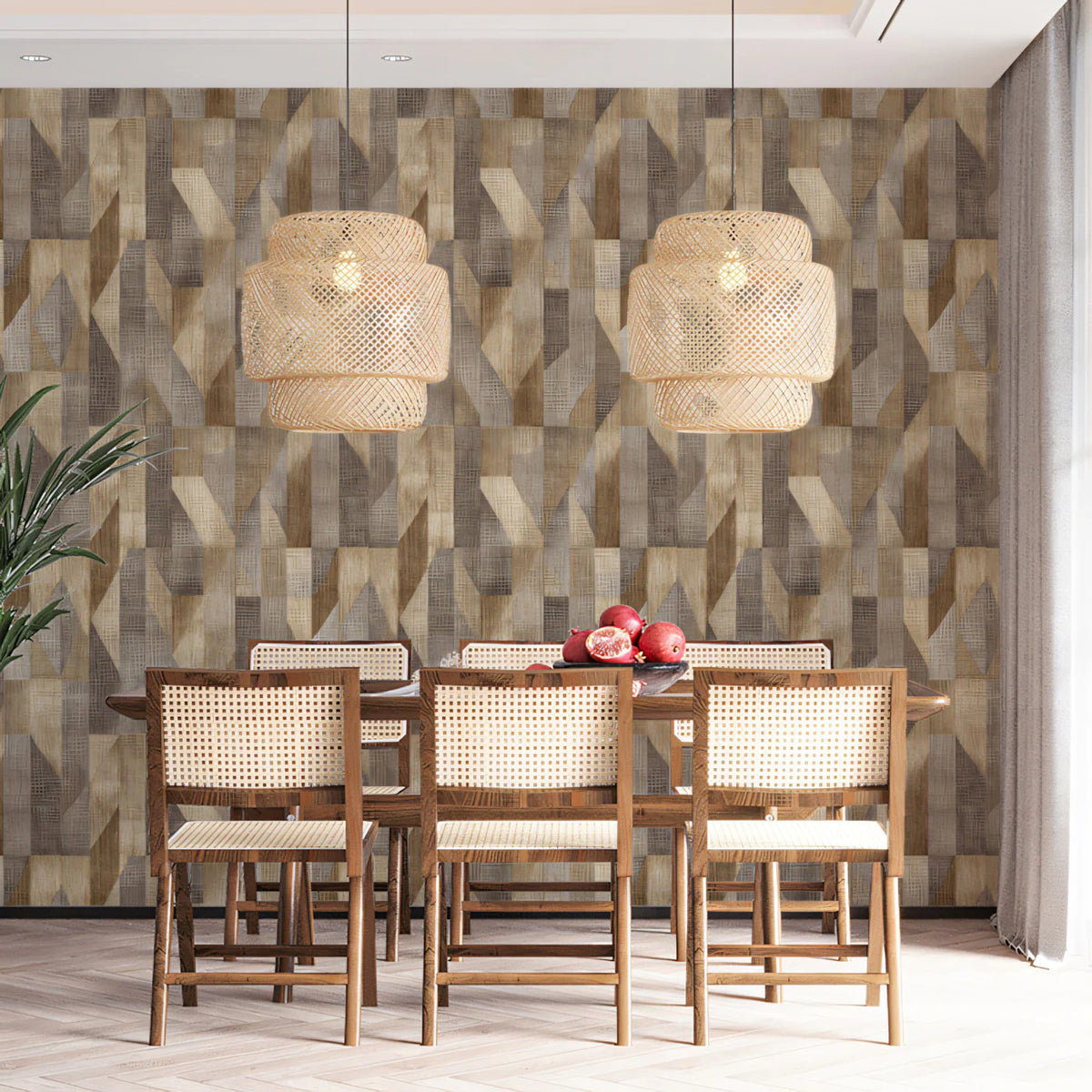 Geometric Prism Woodgrain Mural Wallpaper — Earthy Abstract Mural Wallpaper - room preview 02
