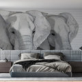 Elephant Line Art Portrait Mural Wallpaper — Minimalist Graphic Decor Mural Wallpaper - room preview 02