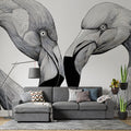 Flamingo Heart Silhouette Mural Wallpaper — Graphic Line Art Mural Wallpaper - room preview 02
