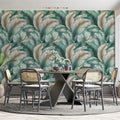 Feathered Frond Mural Wallpaper in Teal and Cream Mural Wallpaper - room preview 02