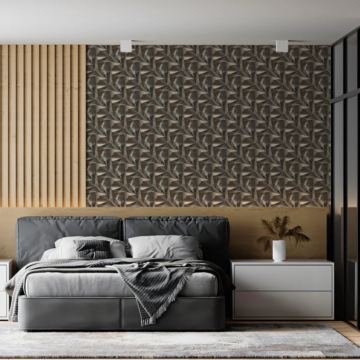 Geometric Micro-Tile Mural Wallpaper — Warm Earthy Texture Mural Wallpaper - room preview 02
