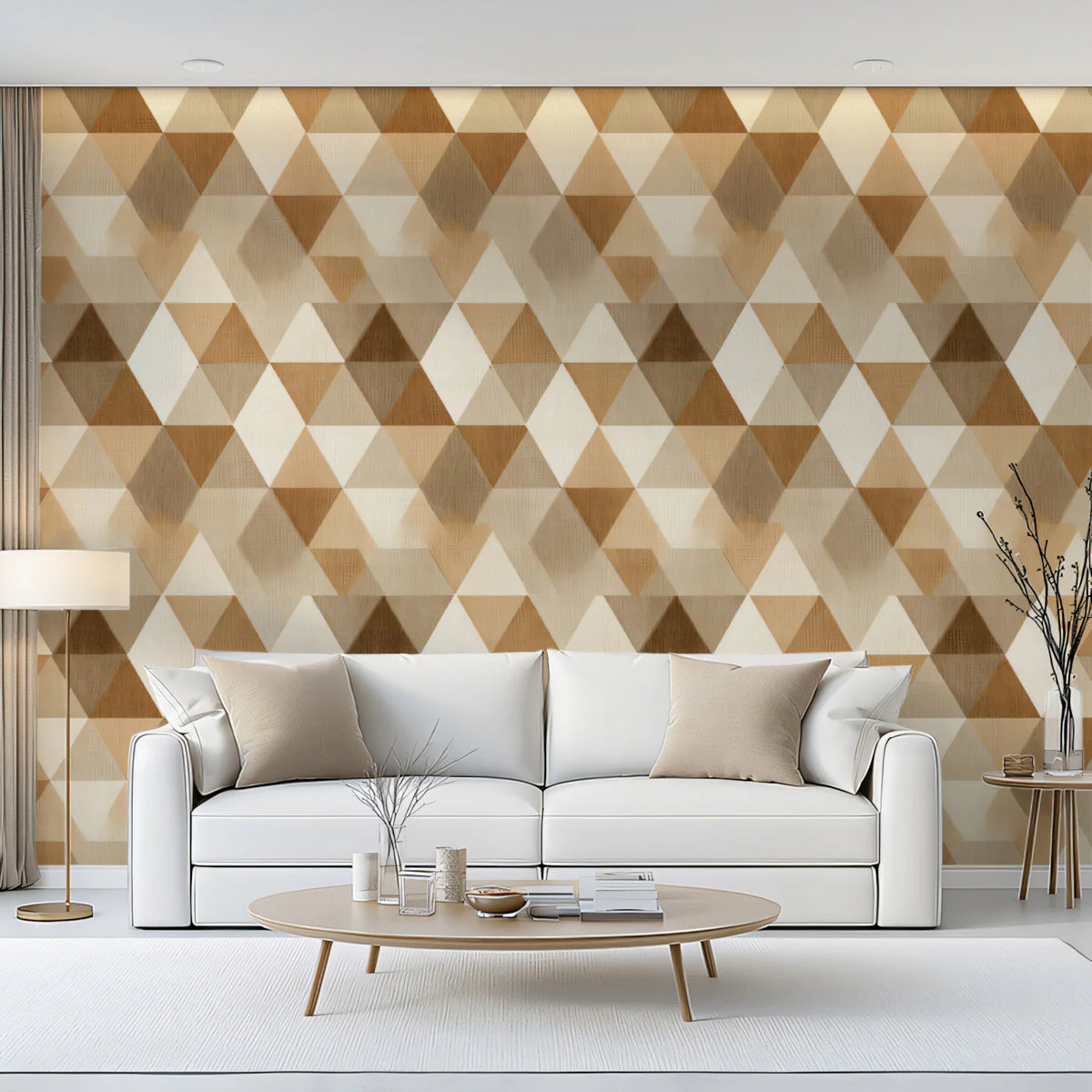 Interlocking Geometric Triangle Mural Wallpaper in Earth Tones Mural Wallpaper - room preview 02