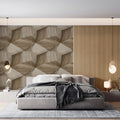Interlocking Wood Cube Mural Wallpaper — Modern Geometric Decor Mural Wallpaper - room preview 02