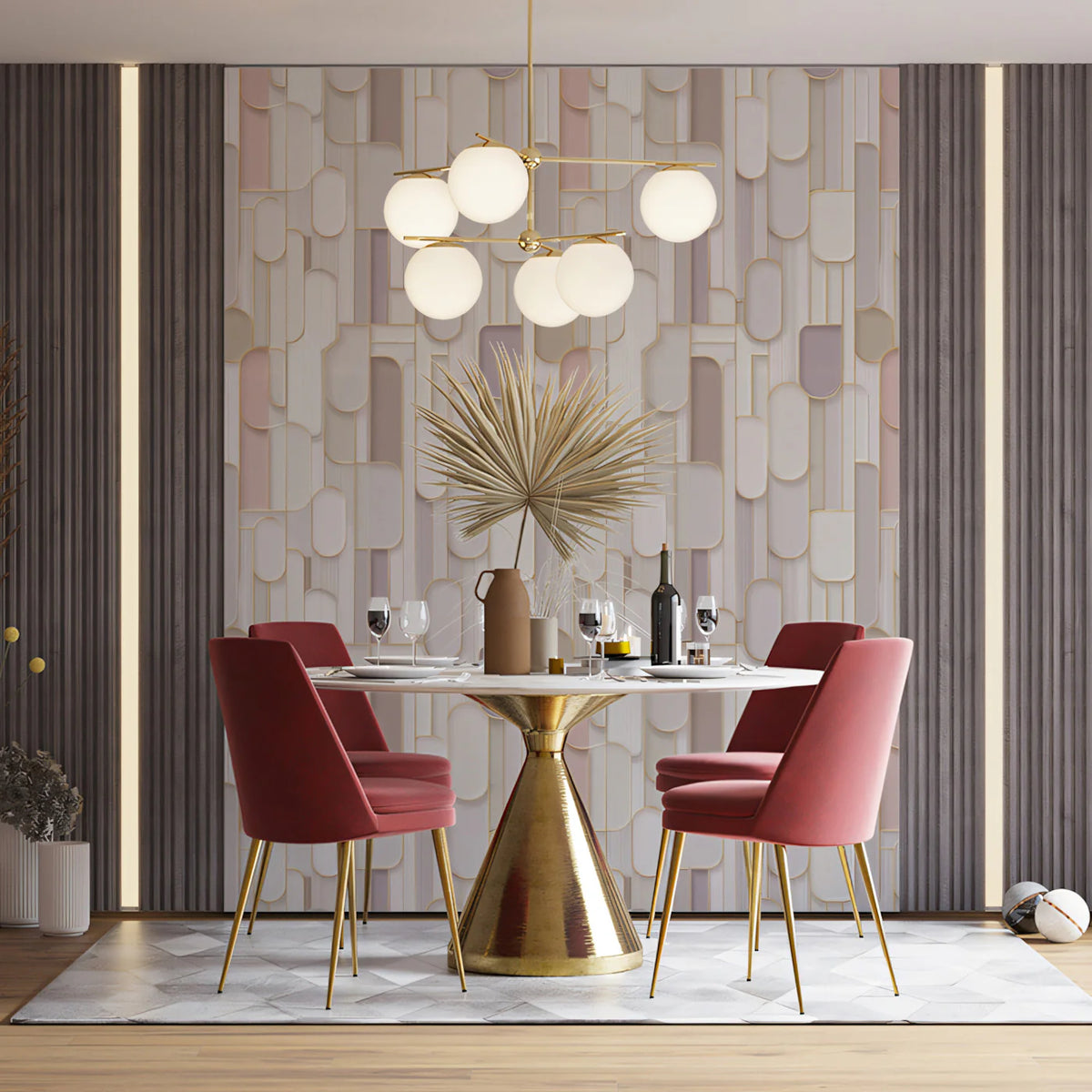 Layered Capsule Geometric Mural Wallpaper in Pastel Tones Mural Wallpaper - room preview 02