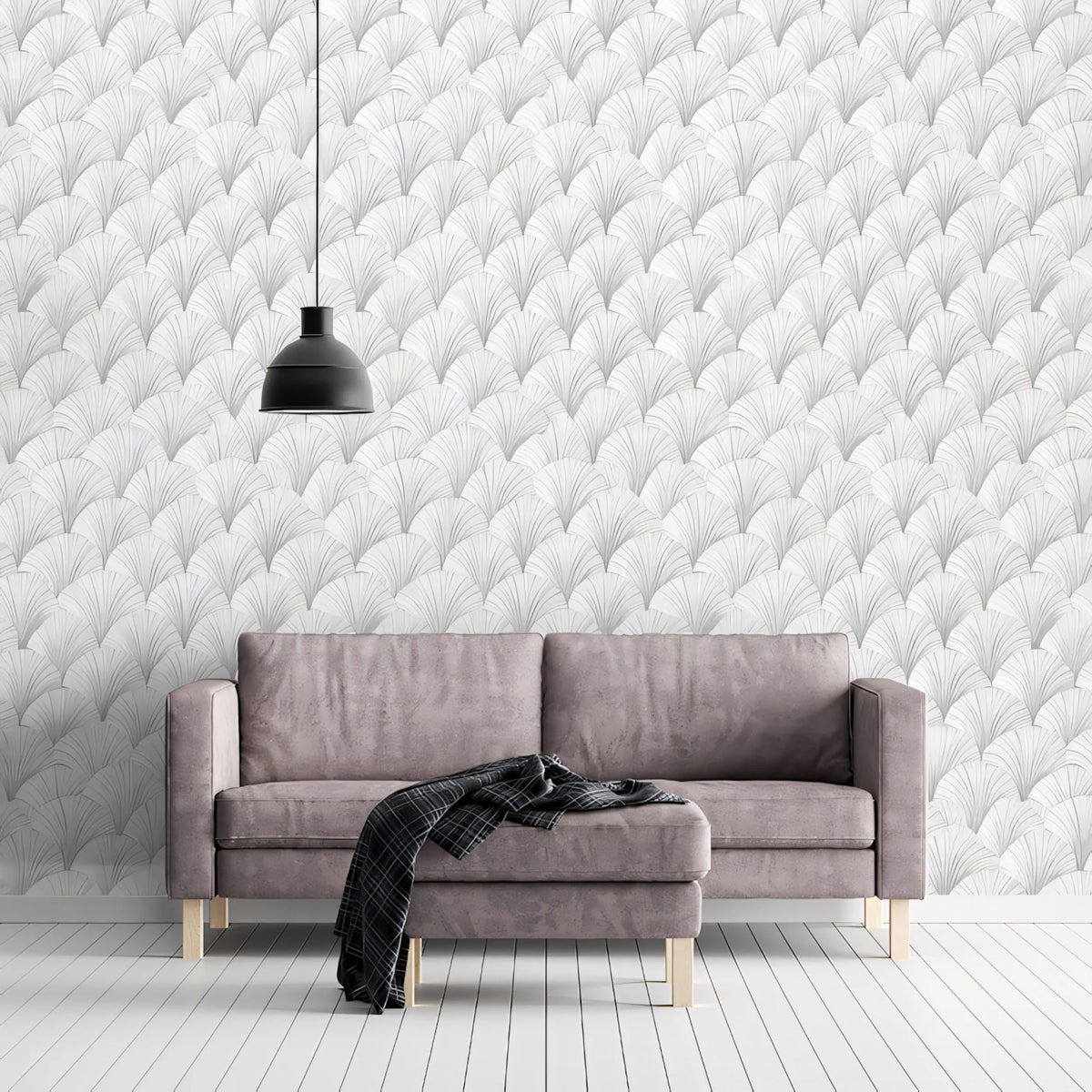 Geometric Scallop Fan Mural Wallpaper — Modern Minimalist Texture Mural Wallpaper - room preview 02