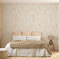 Minimalist Arch Linear Mural Wallpaper — Soft Neutral Cream Mural Wallpaper - room preview 02