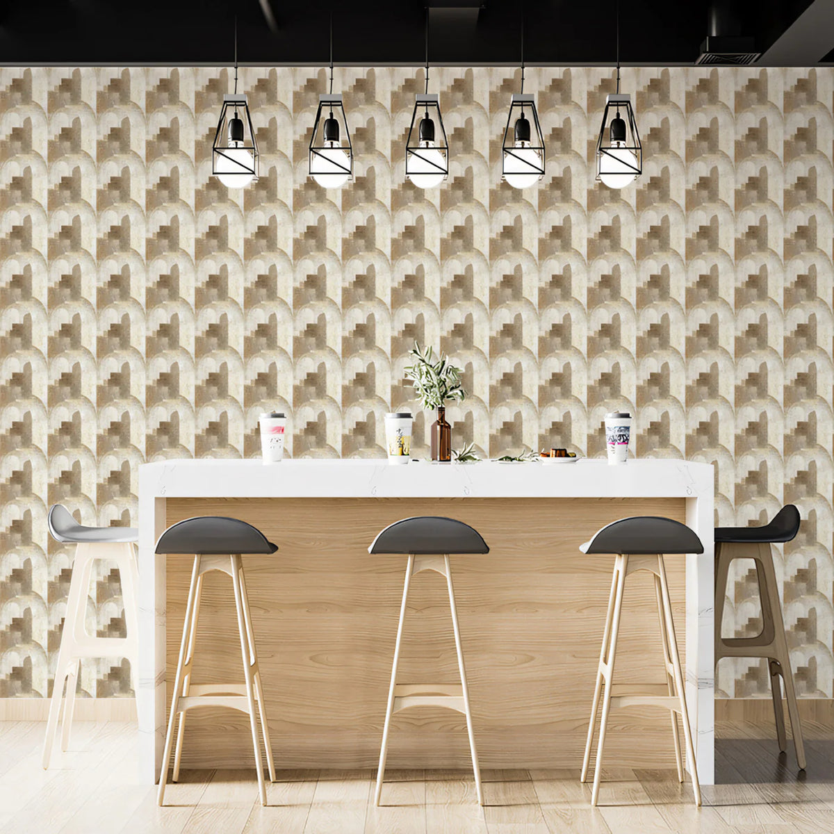 Interlocking Arch Mosaic Mural Wallpaper — Neutral Geometric Print Mural Wallpaper - room preview 02