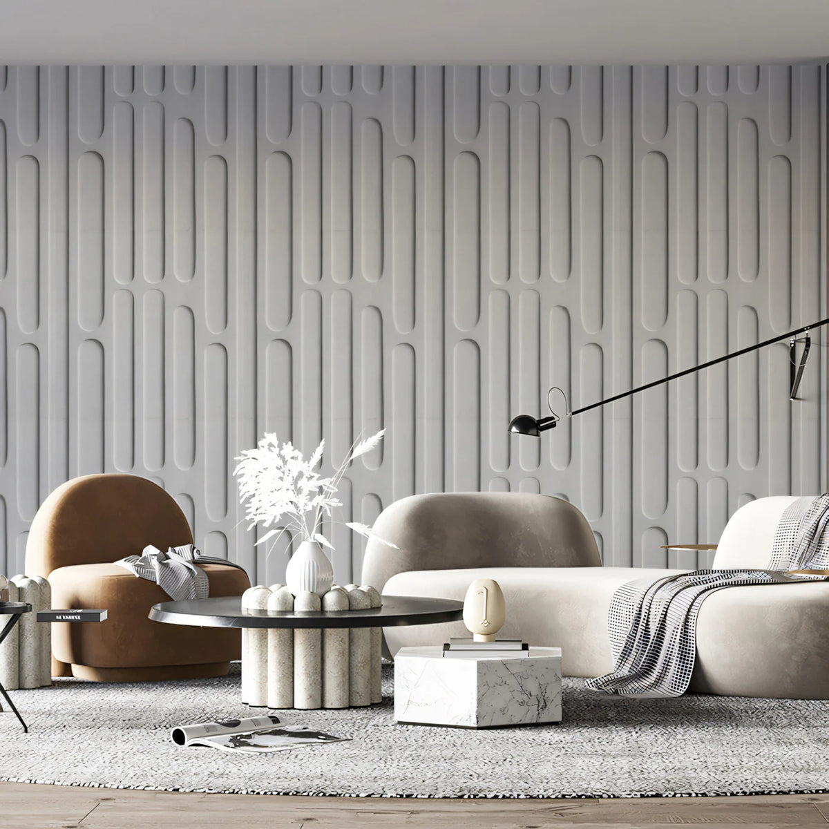 Minimalist Vertical Capsule Grid Mural Wallpaper — Architectural White Mural Wallpaper - room preview 02