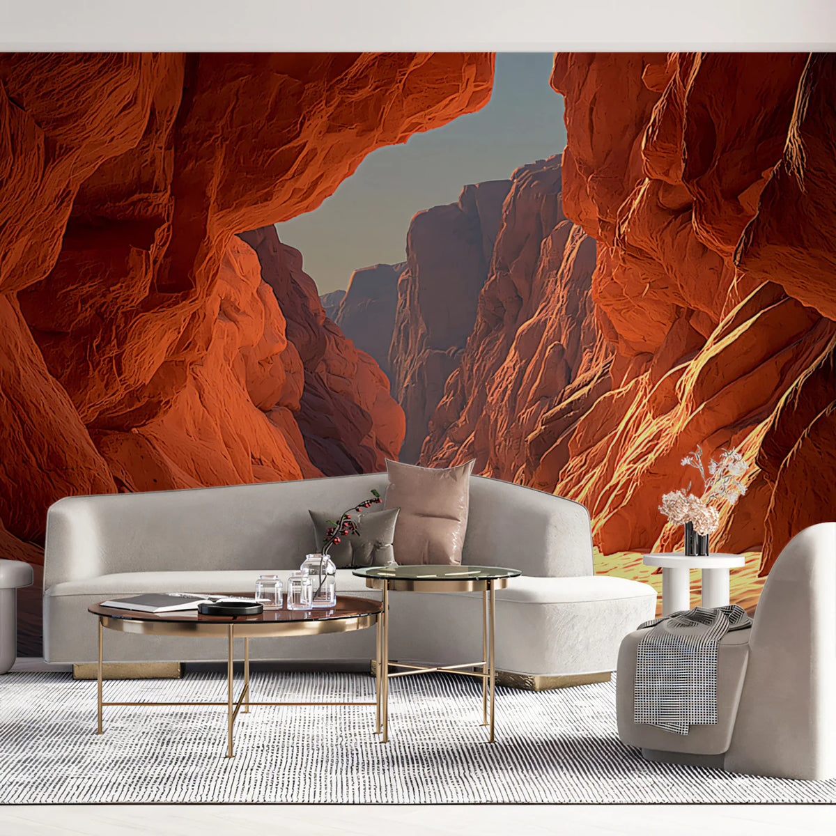 Canyon Sunrise Mural Wallpaper — Warm Terracotta Desert Landscape Mural Wallpaper - room preview 02