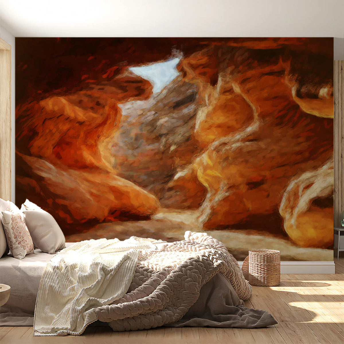 Abstract Grotto Mural Wallpaper — Impasto Oil Painting Style Mural Wallpaper - room preview 02