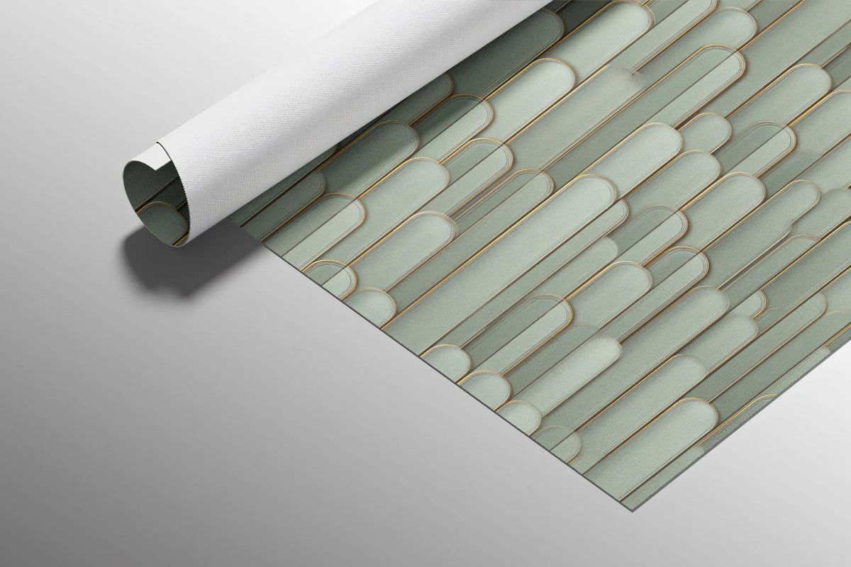 Sage Green Vertical Capsule Mural Wallpaper — Modern Geometric Mural Wallpaper - room preview 02