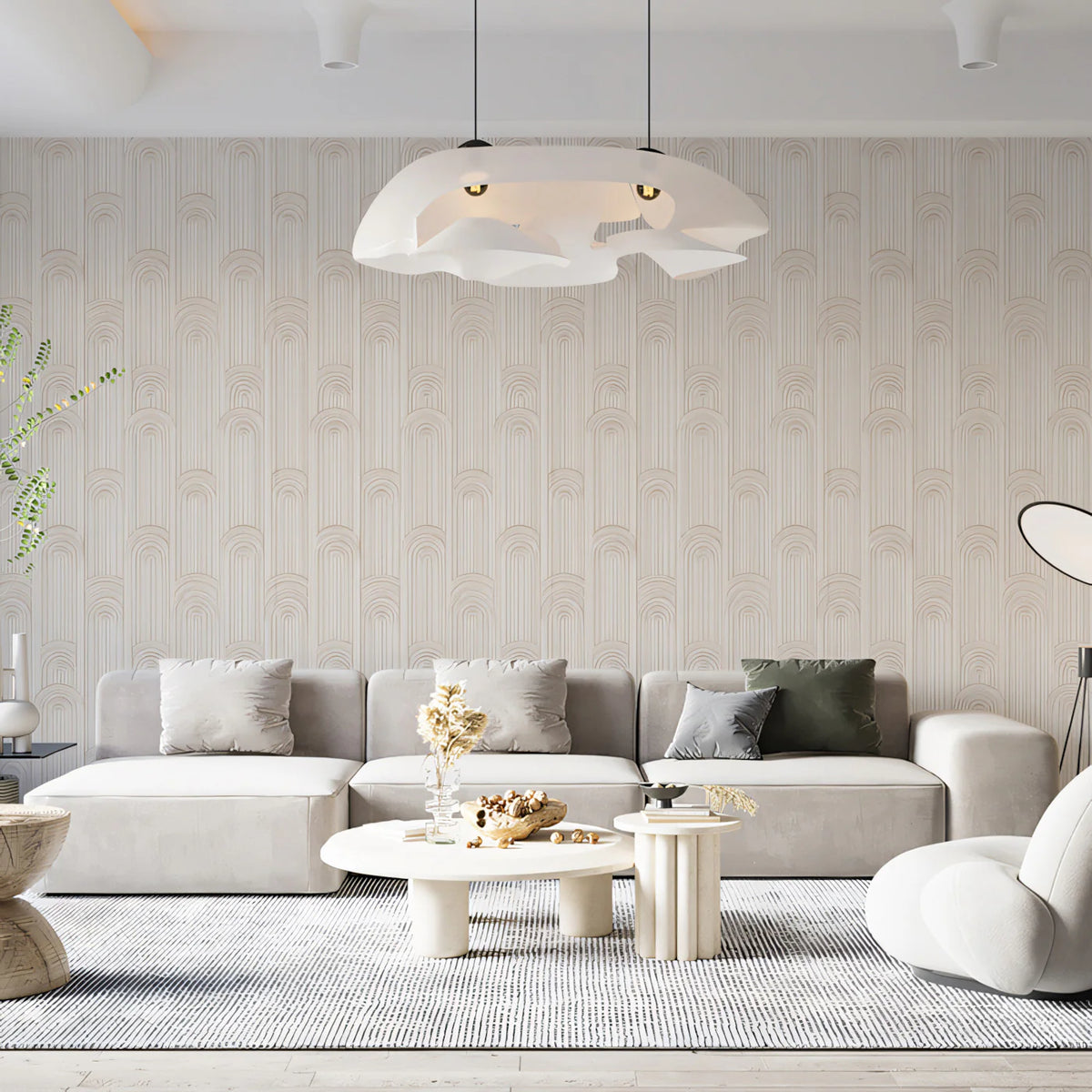 Vertical Flute and Arch Mural Wallpaper — Soft Warm Beige Mural Wallpaper - room preview 02