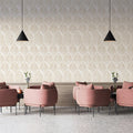 Art Deco Fan Mural Wallpaper — Minimalist Cream Repeating Motif Mural Wallpaper - room preview 02