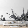 Snail Temple Procession Mural Wallpaper — Surreal Ink Illustration Mural Wallpaper - room preview 02