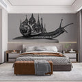 Surreal Snail and Pagoda City Mural Wallpaper — Artistic Sketch Mural Wallpaper - room preview 02