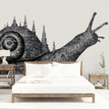 Snail City Silhouette Mural Wallpaper — Surreal Ink Illustration Mural Wallpaper - room preview 02