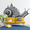 Snail with Architectural Shell Mural Wallpaper — Surrealist Line Art Mural Wallpaper - room preview 02