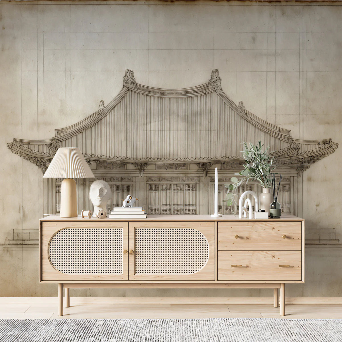 Traditional Chinese Architectural Elevation Mural Wallpaper - room preview 02