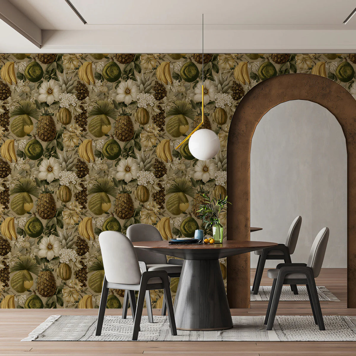 Vintage Botanical Harvest Mural Wallpaper —Antique Tropical Motif Mural Wallpaper - room preview 02