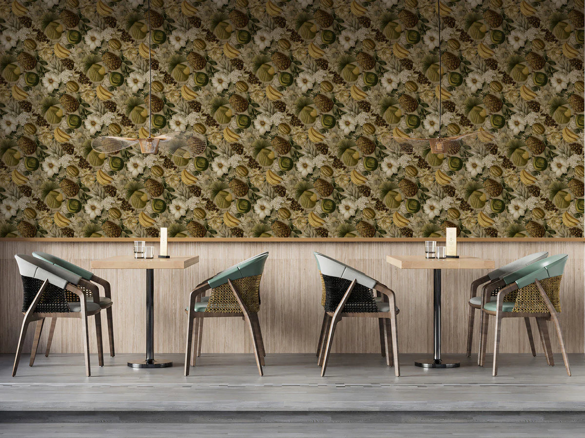Vintage Tropical Fruit Botanical Mural Wallpaper — Earthy Tones Mural Wallpaper - room preview 02