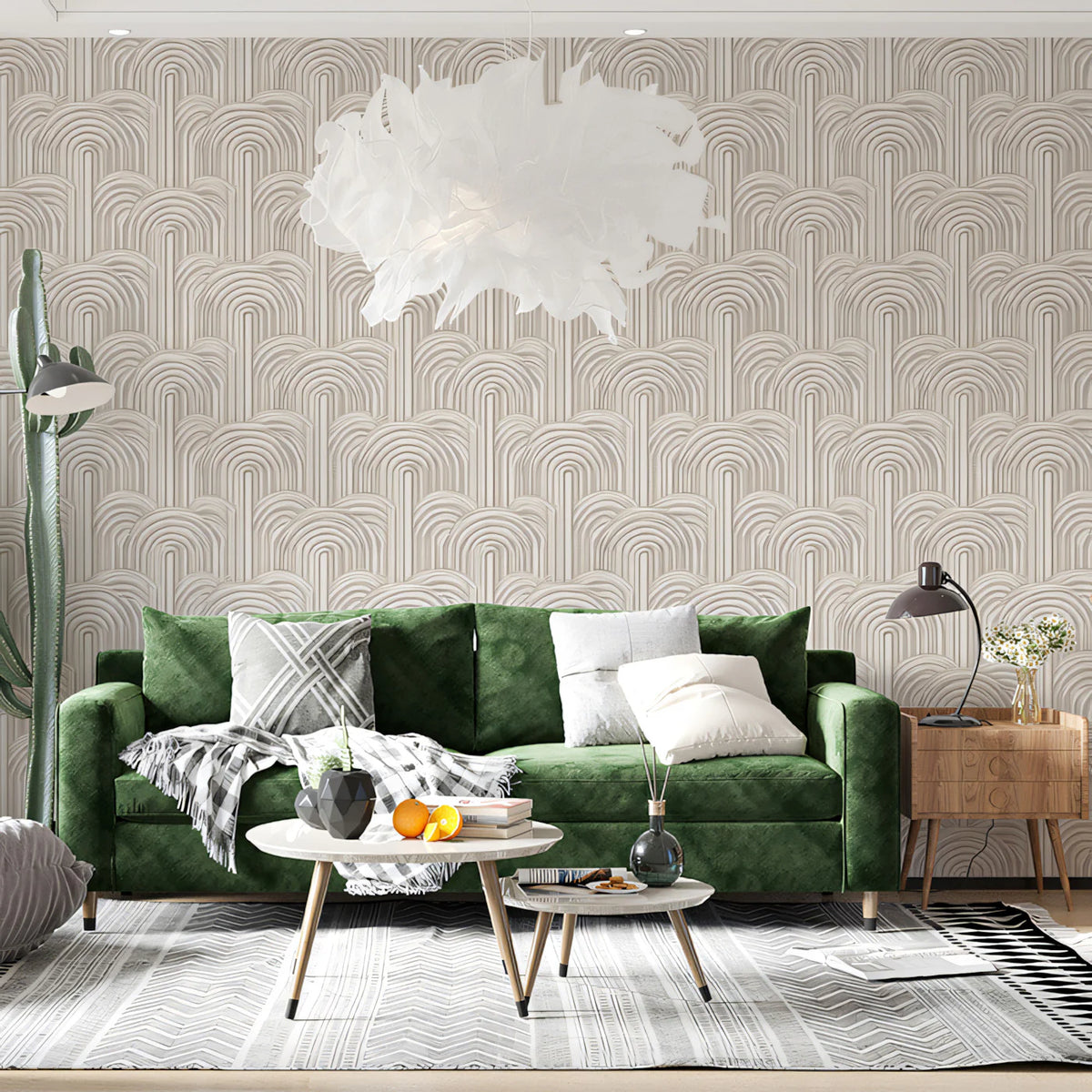 Art Deco Fan Arch Mural Wallpaper in Warm Pale Neutral Mural Wallpaper - room preview 02