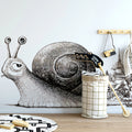 Snail and Temple City Sketch Mural Wallpaper —Whimsical Line Art Mural Wallpaper - room preview 02