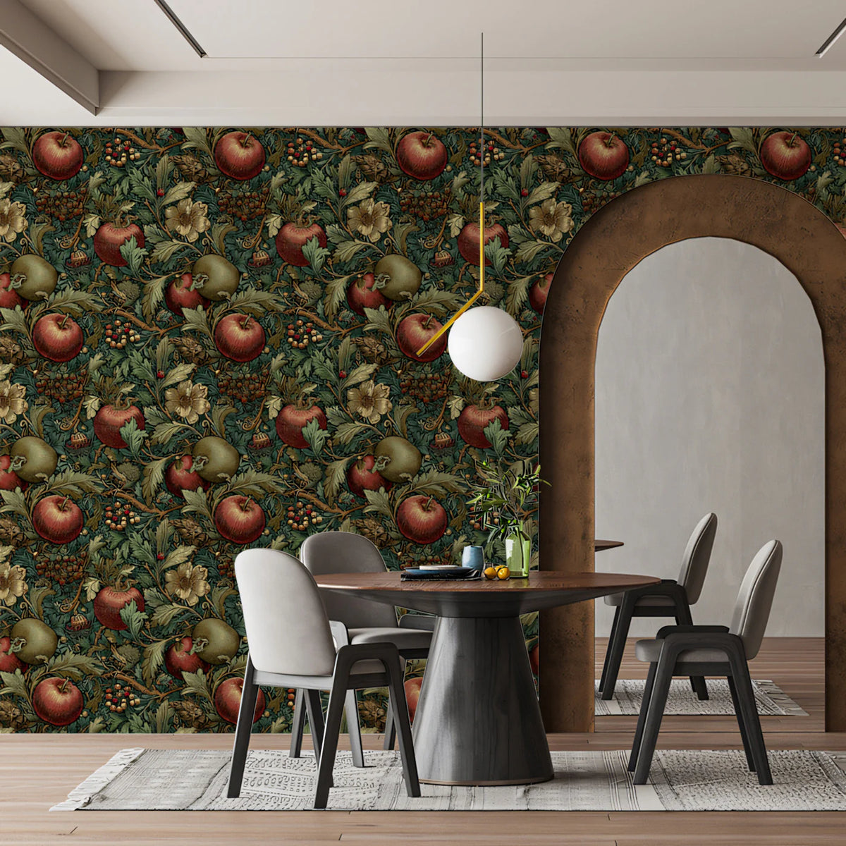 Arts and Crafts Apple Vine Mural Wallpaper — Traditional Botanical Mural Wallpaper - room preview 02