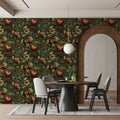 Arts and Crafts Apple Vine Mural Wallpaper — Traditional Botanical Mural Wallpaper - room preview 02
