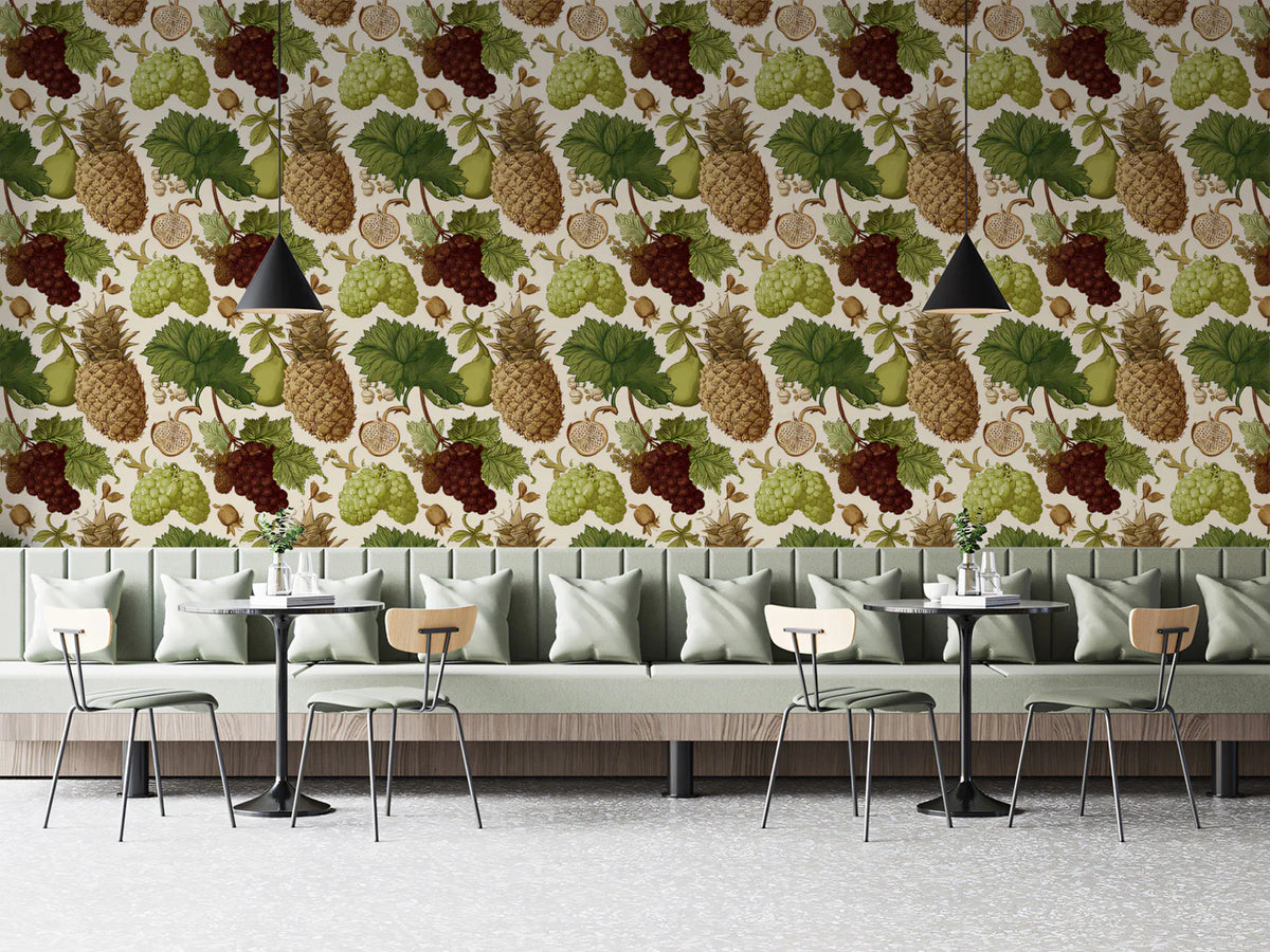 Vintage Botanical Fruit Mural Wallpaper — Engraved Orchard Design Mural Wallpaper - room preview 02
