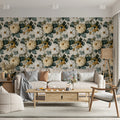 Vintage Cream Dahlia and Berry Floral Mural Wallpaper - room preview 02