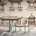 East Asian Pavilion Sketch Mural Wallpaper — Architectural Ink Drawing Mural Wallpaper - room preview 02