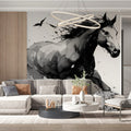 Galloping Horse Ink Sketch Mural Wallpaper — Artistic Monochrome Mural Wallpaper - room preview 02