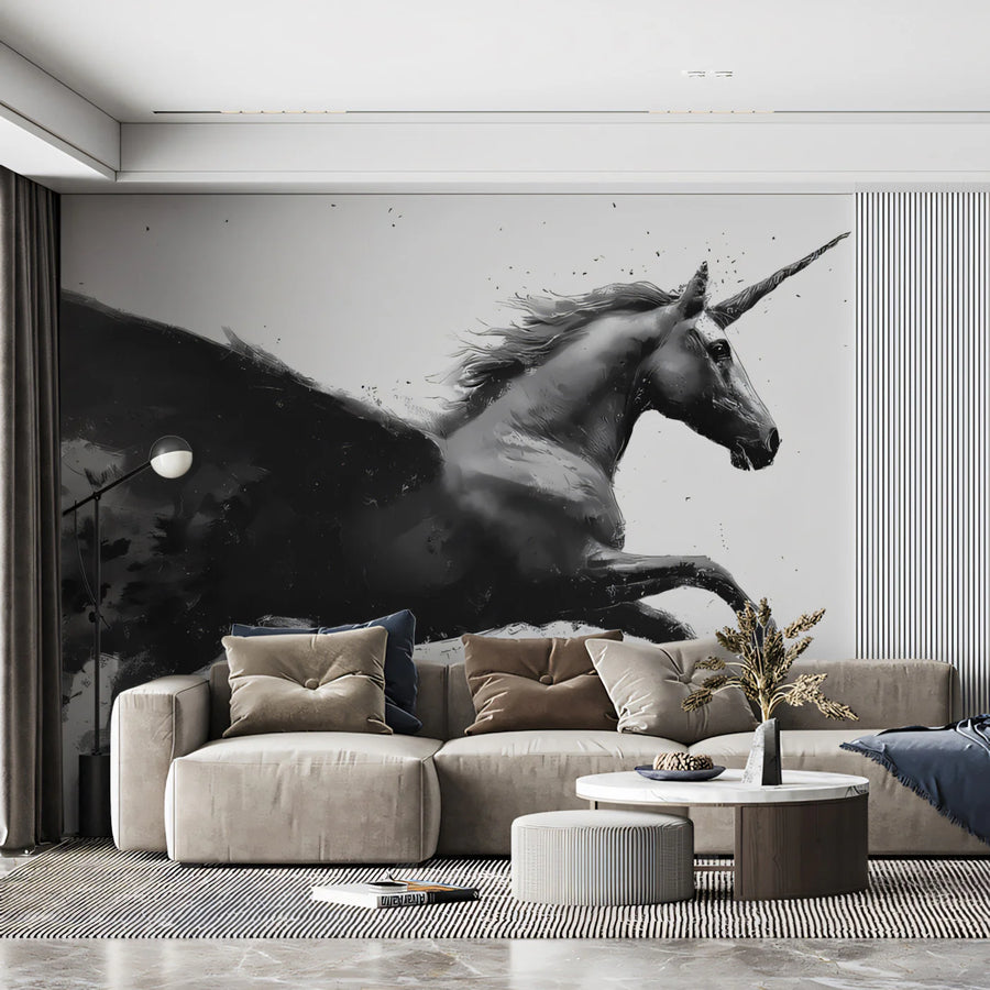 Unicorn Wallpaper Mural – Kids Fantasy Wall Mural – Winged Unicorn Ink Wash — Gothic Fantasy Art