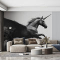 Winged Unicorn Ink Wash Mural Wallpaper — Gothic Fantasy Art Mural Wallpaper - room preview 02