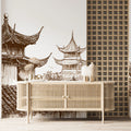 Traditional Chinese Roofscape Mural Wallpaper —Sepia Architectural Mural Wallpaper - room preview 02