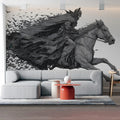 Knight and Bat Swarm Engraving Style Mural Wallpaper - room preview 02