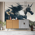 Galloping Unicorn Ink Sketch Mural Wallpaper — High-Velocity Art Mural Wallpaper - room preview 02