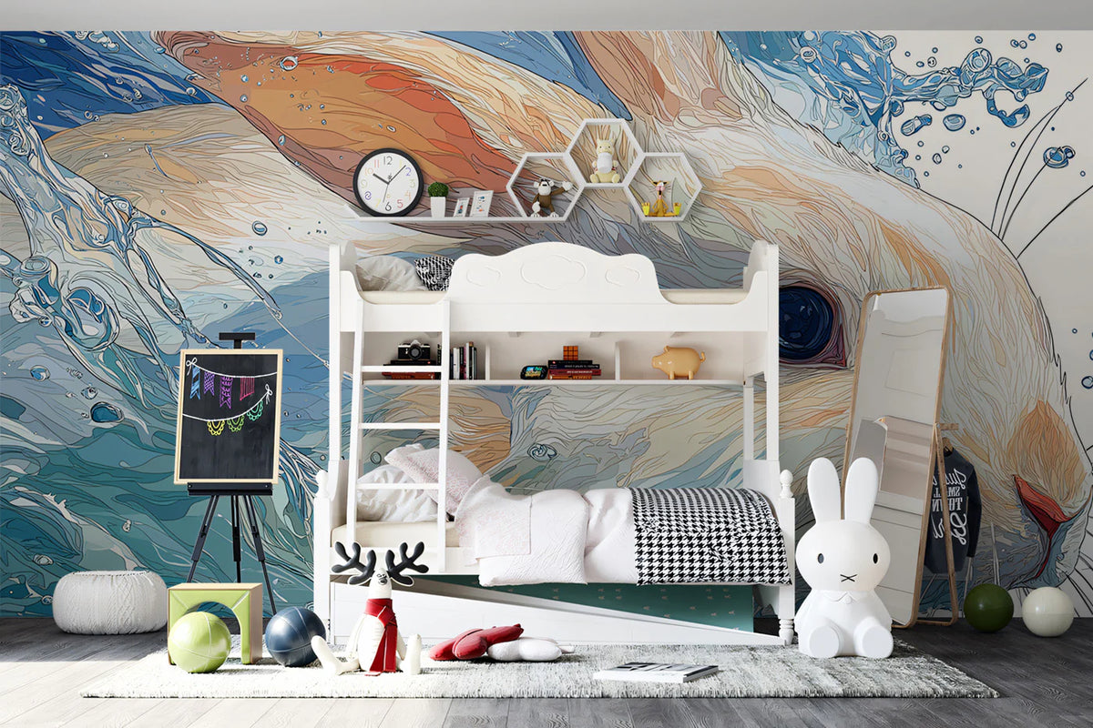 Rabbit in Water Splash Mural Wallpaper — Vibrant Wildlife Art Mural Wallpaper - room preview 02