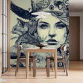 Queen of the Wild Mural Wallpaper — Intricate Monochrome Line Art Mural Wallpaper - room preview 02