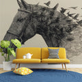 Bridled Horse and Swarm Mural Wallpaper — Artistic Ink Drawing Mural Wallpaper - room preview 02