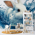 White Rabbit Water Splash Mural Wallpaper — Artistic Fluid Design Mural Wallpaper - room preview 02